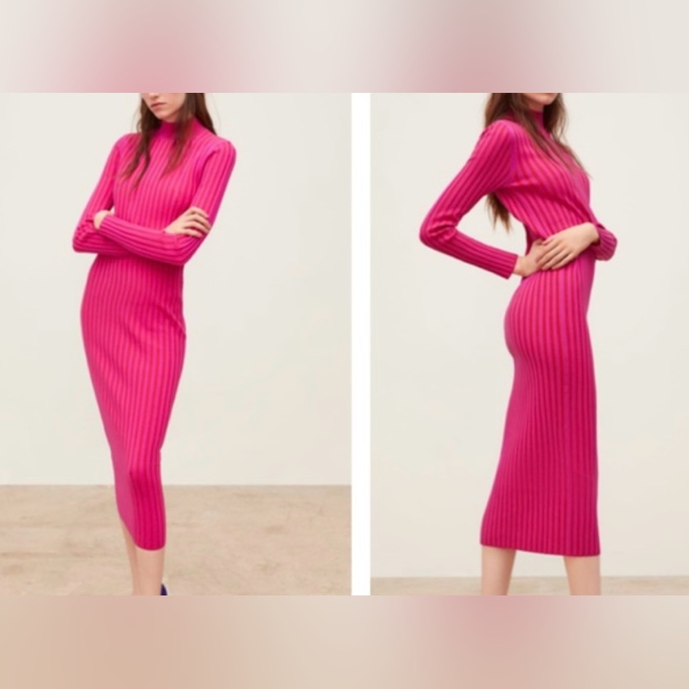 Zara Pink Bodycon Ribbed women’s Two Tone high neck dress size medium